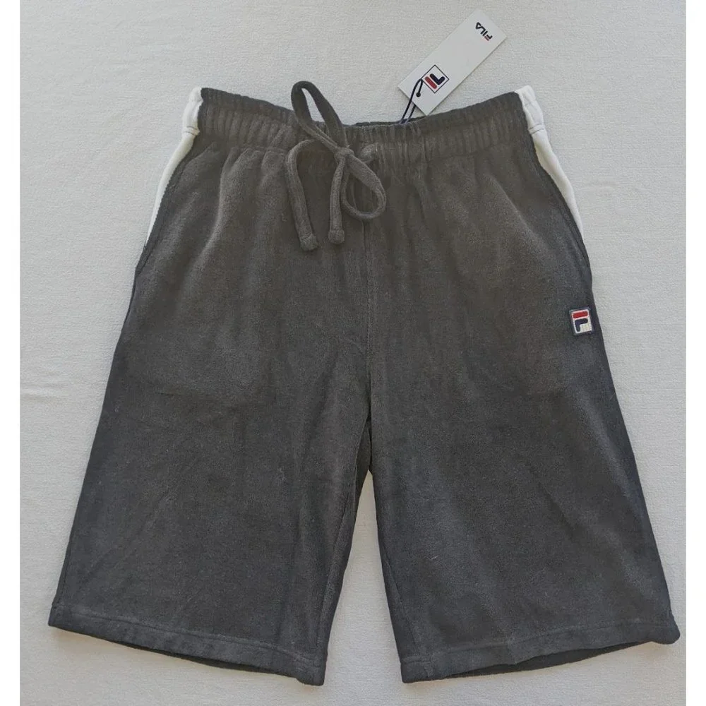 Men's FILA Gabe French Terry Shorts Size Small Black White‎ Drawstring Long NEW